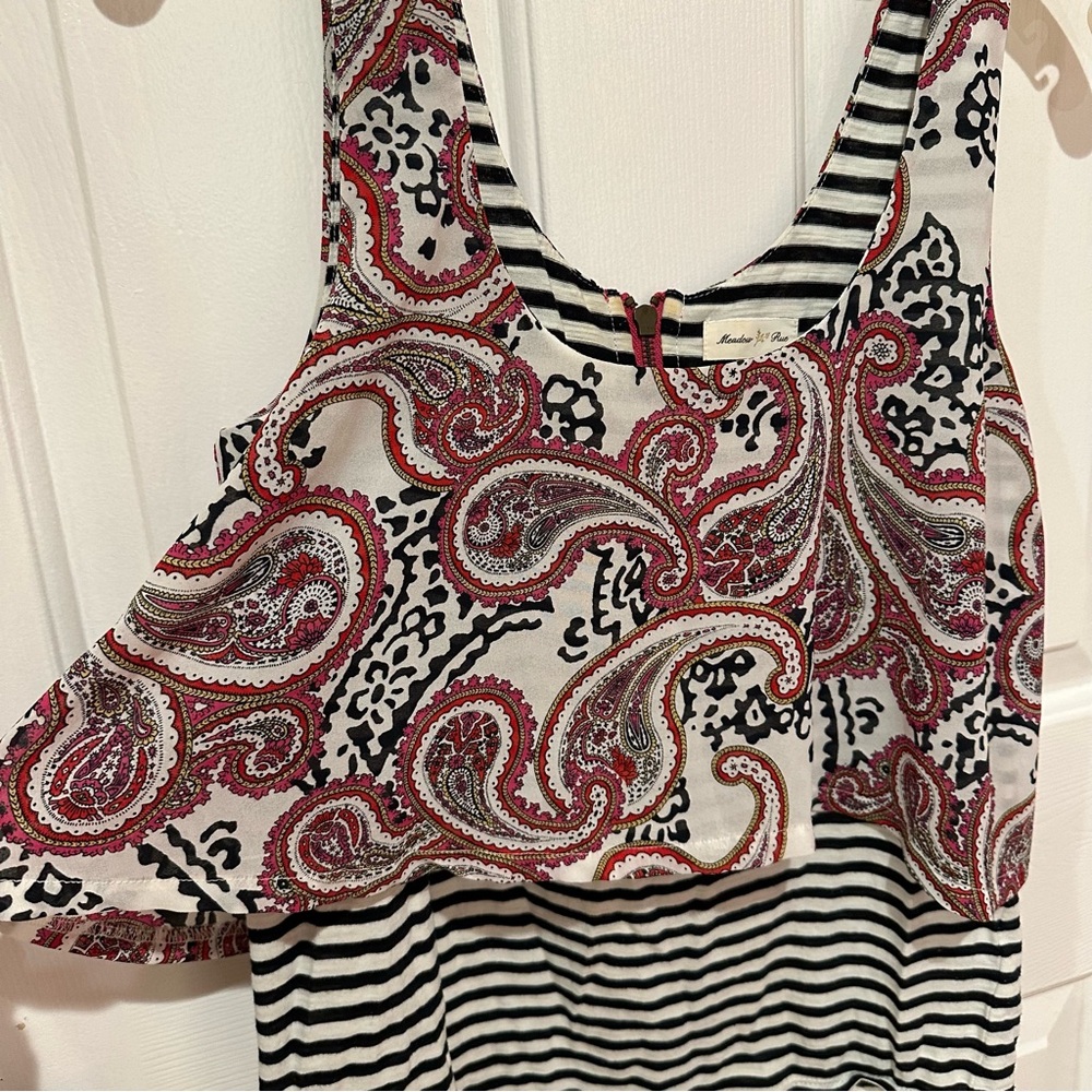 Anthropologie Red Paisley and Black Striped Tank Top